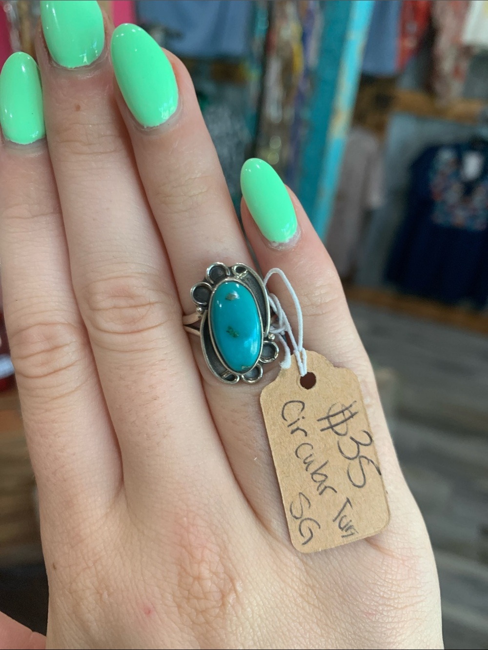 Turquoise Oval Sterling-Style Ring in Blue-Green